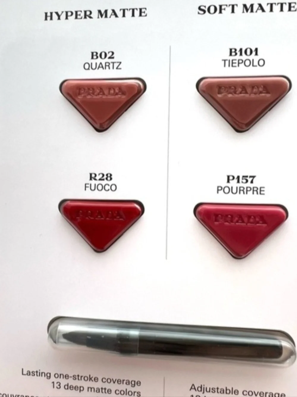 💄Prada Monochrome Weightless Lipcolor Sample Card 4-colors